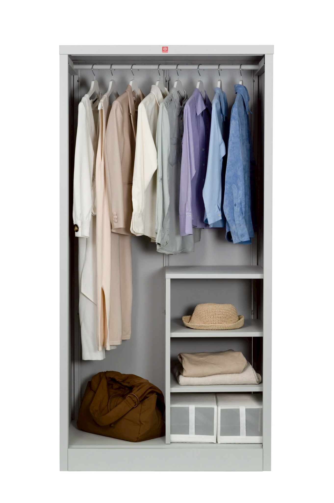 ตู้เสื้อผ้าบานทึบซ้าย-กระจกเงาขวา KVS-96K-TG (สีเทาทราย)